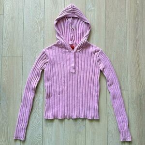 VTG 90s Guess Jeans Women’s Ribbed Hooded Top Sweater Pink Size S
